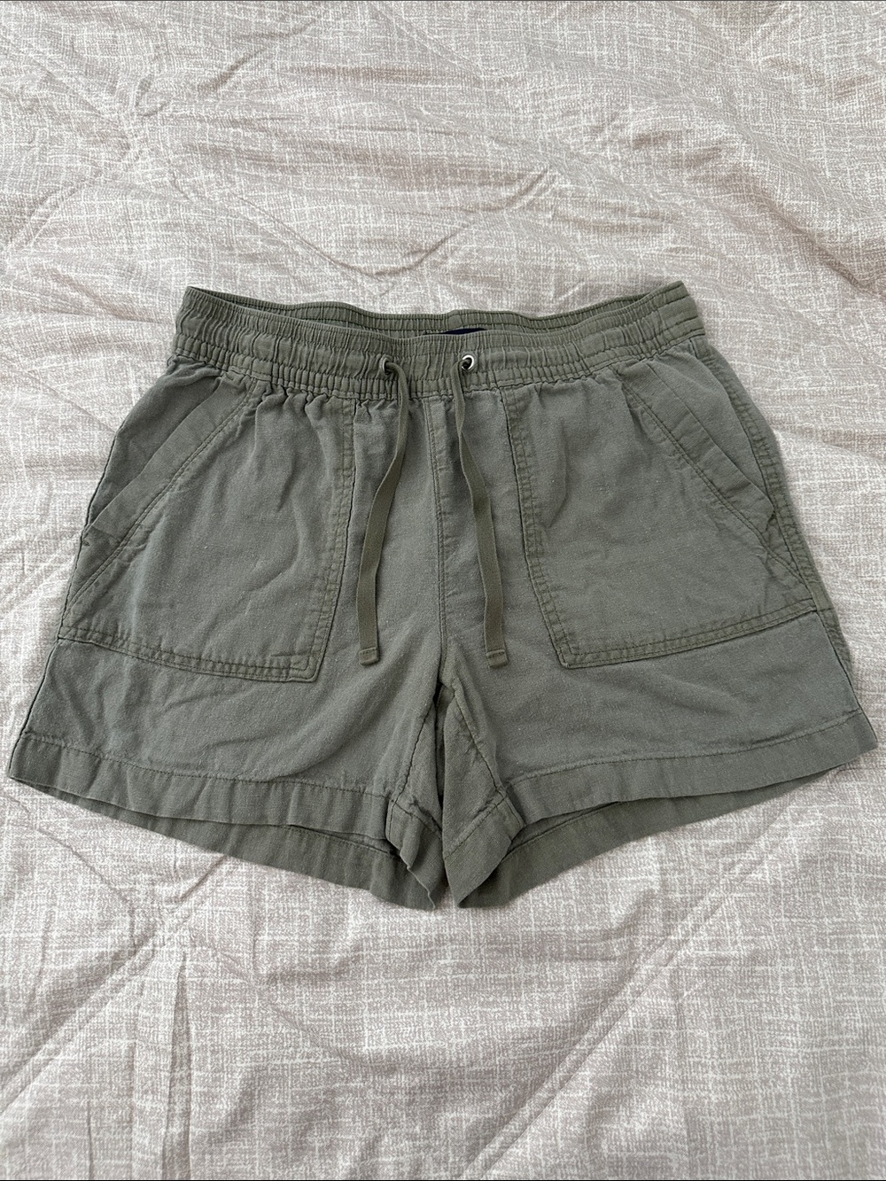Nautica Olive Drawstring Pocket Linen Blend Shorts